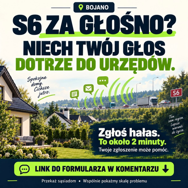 Mieszkańcy Bojana i Gminy Szemud walczą z hałasem z trasy S6. Powstała inicjatywa społeczna.